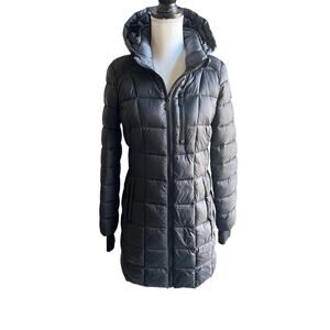 Michael Kors black long packable hooded puffer jacket size S